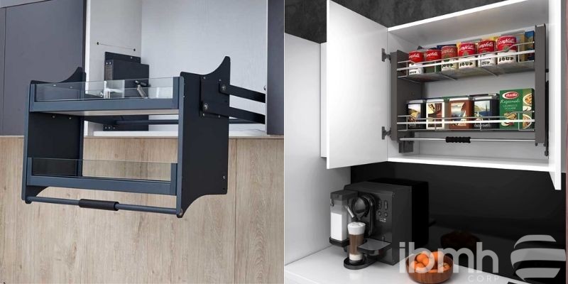 Sistema de almacenamiento extraíble y abatible para muebles de cocina