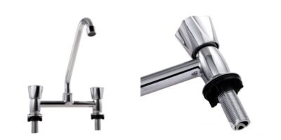 New two-socket kitchen mixer faucet with oscillating nozzle